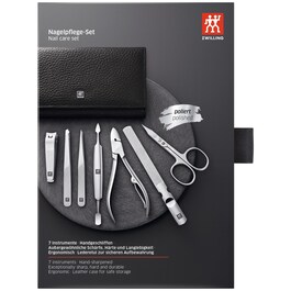 Maniküre Pediküre Set 7tlg. mit Nagelknipser, Leder, schwarz