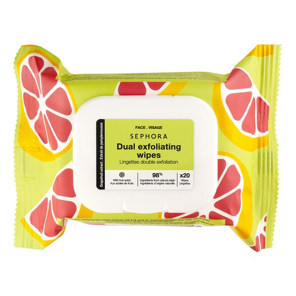 Dual exfoliating wipes - Peelingtücher mit Grapefruit-Extrakt + Fruchtsäuren, SEPHORA COLLECTION