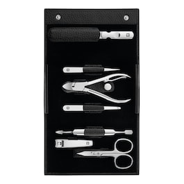 Maniküre Pediküre Set 7tlg. mit Nagelknipser, Leder, schwarz