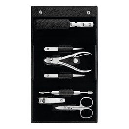 Maniküre Pediküre Set 7tlg. mit Nagelknipser, Leder, schwarz