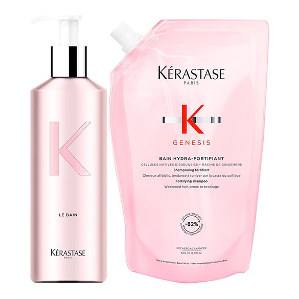 Genesis Bain Hydra-Fortifiant - Nachfüllbare Aluminiumflasche und Nachfüllpack, KÉRASTASE