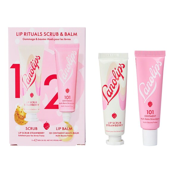 Erdbeer-Lippenritual - Lippenbalsam und Peeling, LANOLIPS