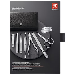 Maniküre Pediküre Set 7tlg. mit Nagelknipser, Leder, schwarz