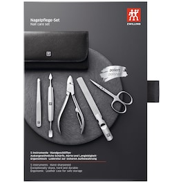 Maniküre Pediküre Set 5tlg. mit Nagelzange, Leder, schwarz