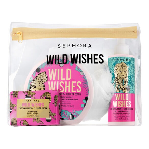 Gro&szlig;es K&ouml;rperpflege-T&auml;schchen Wild Wishes &ndash; Duschbad, K&ouml;rperlotion, Seife, Blume, SEPHORA COLLECTION