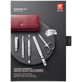 Maniküre Pediküre Set 5tlg. Mit Nagelknipser, Leder, Rot