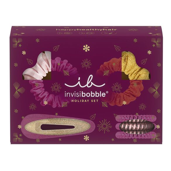 4-teiliges Weihnachts-Haaraccessoire-Set: 2 Samt-Haargummis & 2 Rosen-Haarklammern (rot/weiß/rosa)