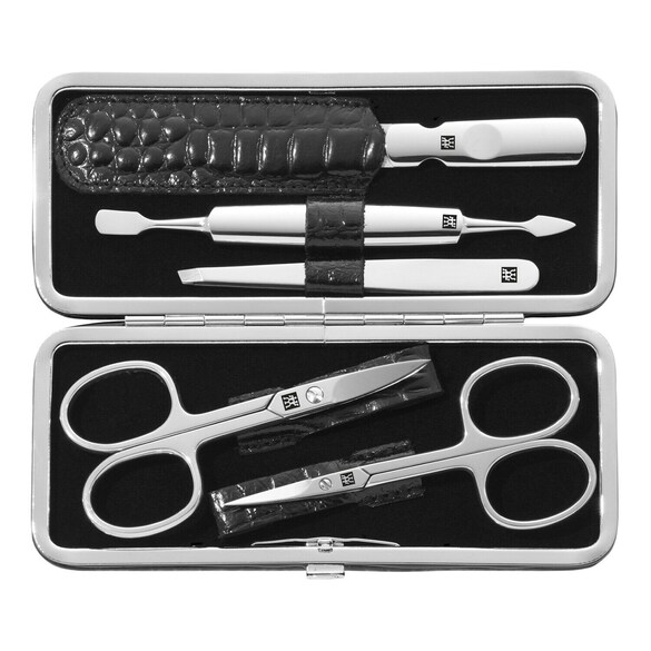 Maniküre Pediküre Set 5tlg. mit Nagelschere, Leder in Kroko-Optik, schwarz, ZWILLING BEAUTY
