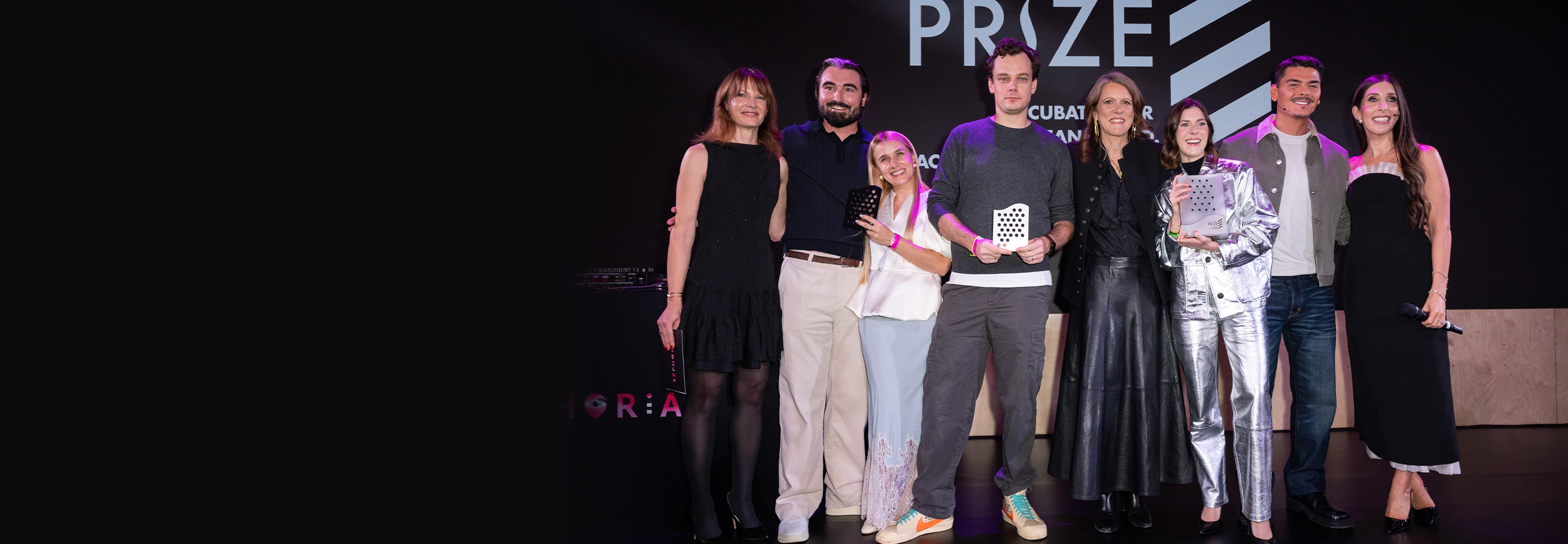 Sephora Prize winners, hosts and guests together with the trophies